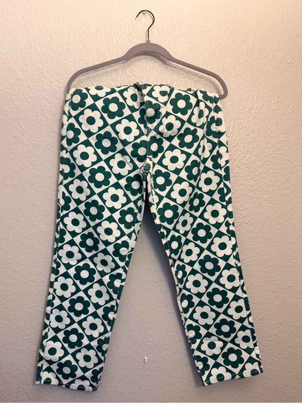 PacSun Green & White Floral Check Straight Leg Pants
